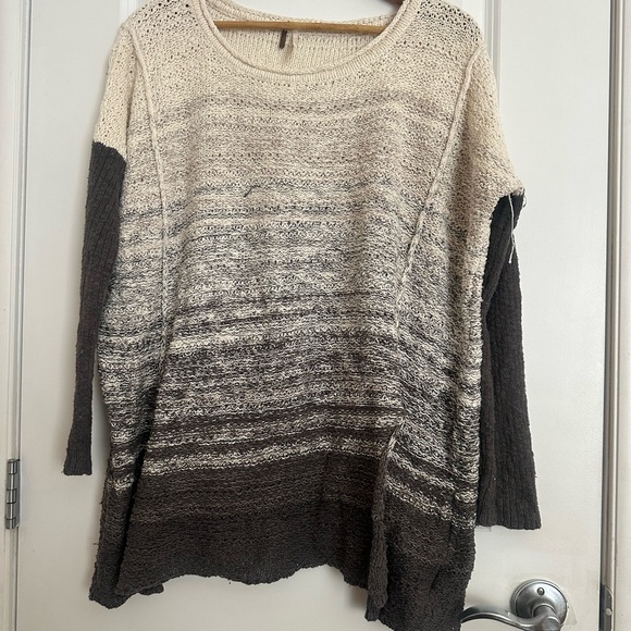 Free People Side Split Gray Black Ivory Oversized Pullover Sweater Dress XS - Picture 2 of 3
